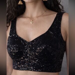 Once worn designer Bollywood Indian Pakistani Saree/lehenga black Sequin Blouse